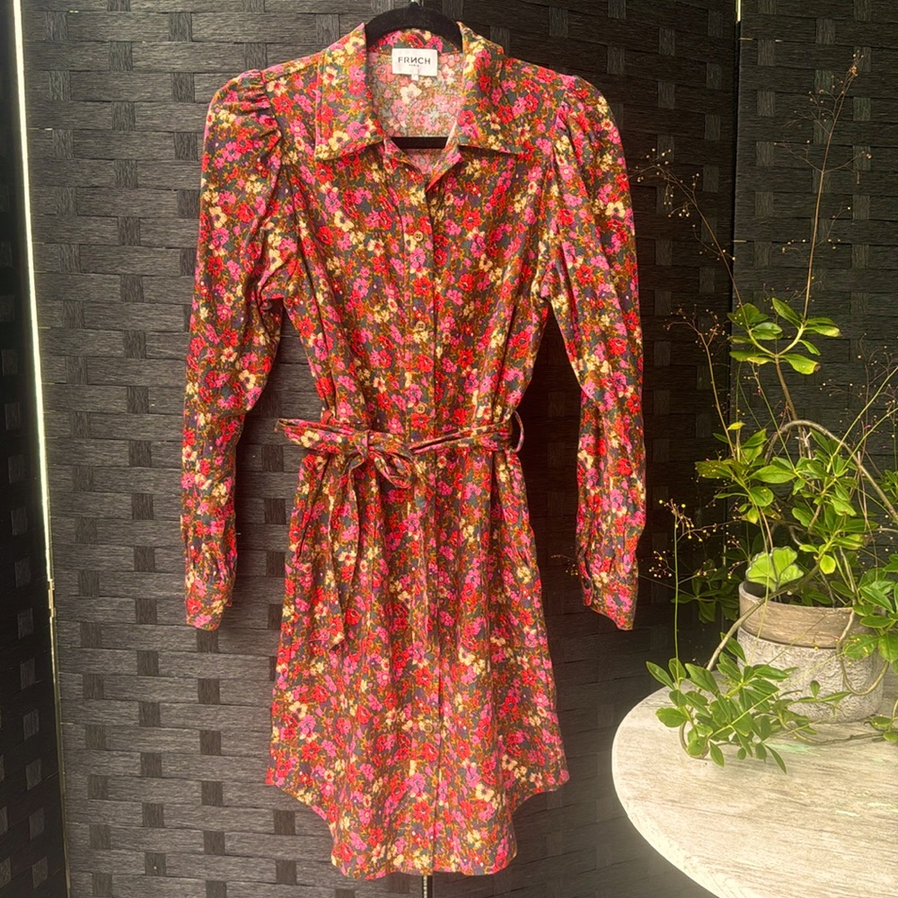 French Connection Red and Pink Floral Long Sleeve Dress